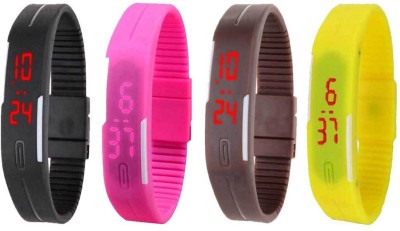NS18 Silicone Led Magnet Band Combo of 4 Black, Pink, Brown And Yellow Digital Watch  - For Boys & Girls   Watches  (NS18)
