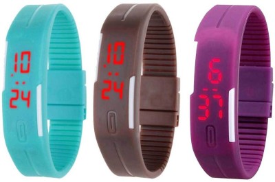 NS18 Silicone Led Magnet Band Combo of 3 Sky Blue, Brown And Purple Digital Watch  - For Boys & Girls   Watches  (NS18)