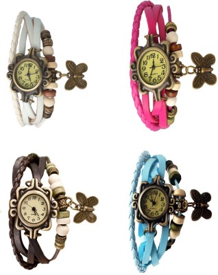 NS18 Vintage Butterfly Rakhi Combo of 4 White, Brown, Pink And Sky Blue Analog Watch  - For Women   Watches  (NS18)