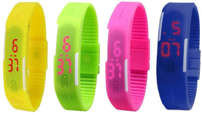 View NS18 Silicone Led Magnet Band Combo of 4 Yellow, Green, Pink And Blue Digital Watch  - For Boys & Girls Wrist Watches Price Online(NS18)
