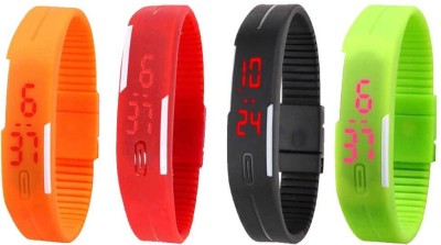 NS18 Silicone Led Magnet Band Combo of 4 Orange, Red, Black And Green Digital Watch  - For Boys & Girls   Watches  (NS18)
