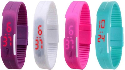 NS18 Silicone Led Magnet Band Watch Combo of 4 Purple, White, Pink And Sky Blue Digital Watch  - For Couple   Watches  (NS18)