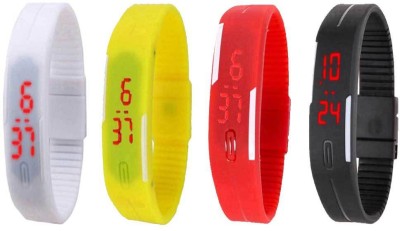NS18 Silicone Led Magnet Band Combo of 4 White, Yellow, Red And Black Digital Watch  - For Boys & Girls   Watches  (NS18)
