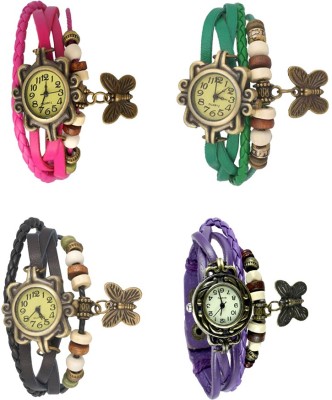 NS18 Vintage Butterfly Rakhi Combo of 4 Pink, Black, Green And Purple Analog Watch  - For Women   Watches  (NS18)