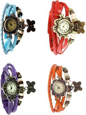 NS18 Vintage Butterfly Rakhi Combo of 4 Sky Blue, Purple, Red And Orange Analog Watch  - For Women   Watches  (NS18)