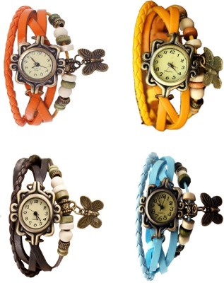 NS18 Vintage Butterfly Rakhi Combo of 4 Orange, Brown, Yellow And Sky Blue Analog Watch  - For Women   Watches  (NS18)