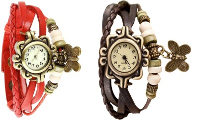 NS18 Vintage Butterfly Rakhi Watch Combo of 2 Red And Brown Analog Watch  - For Women   Watches  (NS18)