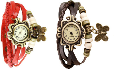 

Kissu Vintage Rakhi Watch Combo of 2 Red And Brown Watch - For Women
