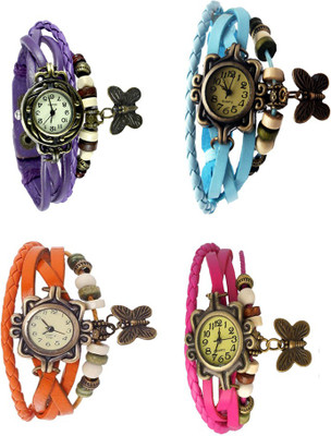 

Kissu Vintage Rakhi Combo of 4 Purple, Orange, Sky Blue And Pink Watch - For Women