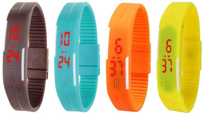 

NS18 Silicone Led Magnet Band Combo of 4 Brown, Sky Blue, Orange And Yellow Watch - For Boys & Girls