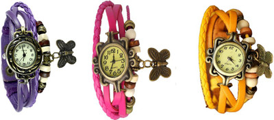 

NS18 Vintage Butterfly Rakhi Combo of 3 Purple, Pink And Yellow Watch - For Women