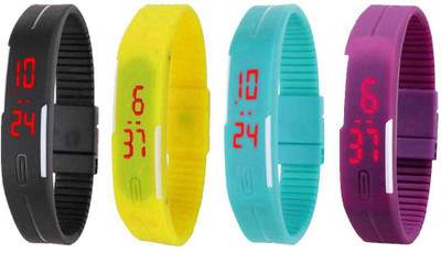 

Kissu Led Magnet Band Combo of 4 Black, Yellow, Sky Blue And Purple Watch - For Men & Women