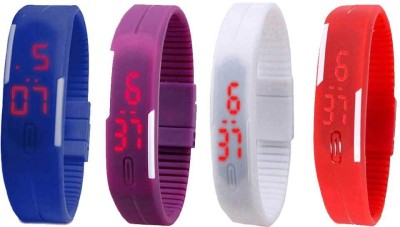 NS18 Silicone Led Magnet Band Watch Combo of 4 Blue, Purple, White And Red Digital Watch  - For Couple   Watches  (NS18)
