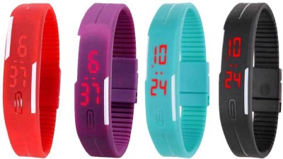 NS18 Silicone Led Magnet Band Combo of 4 Red, Purple, Sky Blue And Black Digital Watch  - For Boys & Girls   Watches  (NS18)