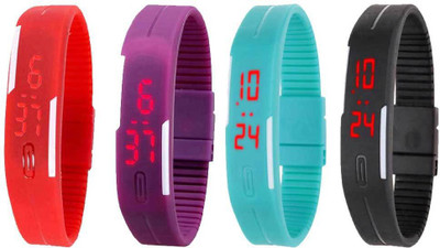

NS18 Silicone Led Magnet Band Combo of 4 Red, Purple, Sky Blue And Black Watch - For Boys & Girls