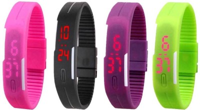 NS18 Silicone Led Magnet Band Combo of 4 Pink, Black, Purple And Green Digital Watch  - For Boys & Girls   Watches  (NS18)