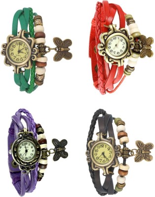 NS18 Vintage Butterfly Rakhi Combo of 4 Green, Purple, Red And Black Analog Watch  - For Women   Watches  (NS18)