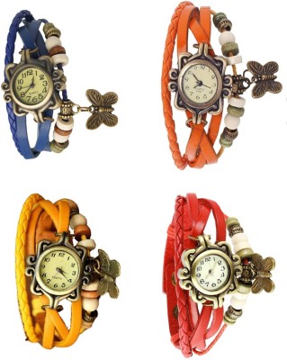 NS18 Vintage Butterfly Rakhi Combo of 4 Blue, Yellow, Orange And Red Analog Watch  - For Women   Watches  (NS18)