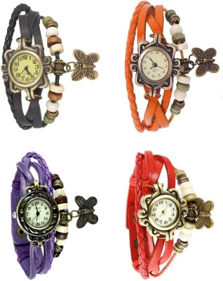 NS18 Vintage Butterfly Rakhi Combo of 4 Black, Purple, Orange And Red Analog Watch  - For Women   Watches  (NS18)