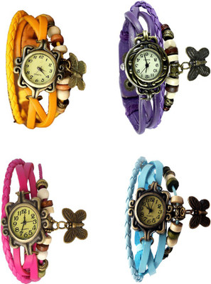 

NS18 Vintage Butterfly Rakhi Combo of 4 Yellow, Pink, Purple And Sky Blue Watch - For Women