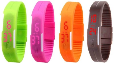 NS18 Silicone Led Magnet Band Combo of 4 Green, Pink, Orange And Brown Digital Watch  - For Boys & Girls   Watches  (NS18)