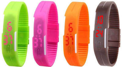 NS18 Silicone Led Magnet Band Combo of 4 Green, Pink, Orange And Brown Digital Watch  - For Boys & Girls   Watches  (NS18)