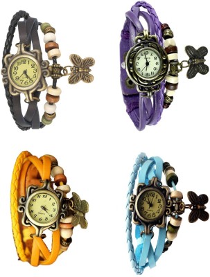 NS18 Vintage Butterfly Rakhi Combo of 4 Black, Yellow, Purple And Sky Blue Analog Watch  - For Women   Watches  (NS18)