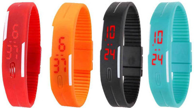 View NS18 Silicone Led Magnet Band Watch Combo of 4 Red, Orange, Black And Sky Blue Digital Watch  - For Couple Wrist Watches Price Online(NS18)