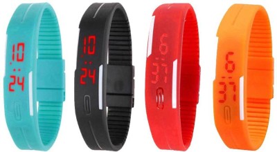 NS18 Silicone Led Magnet Band Combo of 4 Sky Blue, Black, Red And Orange Digital Watch  - For Boys & Girls   Watches  (NS18)