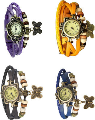 

Kissu Vintage Rakhi Combo of 4 Purple, Black, Yellow And Blue Watch - For Women