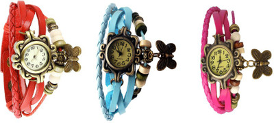 

Kissu Vintage Rakhi Watch Combo of 3 Red, Sky Blue And Pink Watch - For Women