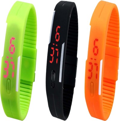 Twok Combo of Led Band Black + Green + Orange Digital Watch  - For Men & Women   Watches  (Twok)