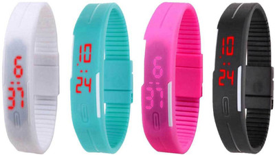 

Kissu Led Magnet Band Combo of 4 White, Sky Blue, Pink And Black Watch - For Men & Women