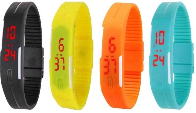 NS18 Silicone Led Magnet Band Watch Combo of 4 Black, Yellow, Orange And Sky Blue Digital Watch  - For Couple   Watches  (NS18)