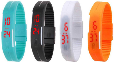 

Kissu Led Magnet Band Combo of 4 Sky Blue, Black, White And Orange Watch - For Men & Women