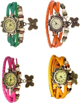 NS18 Vintage Butterfly Rakhi Combo of 4 Green, Pink, Orange And Yellow Analog Watch  - For Women   Watches  (NS18)