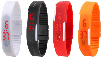 

Kissu Led Magnet Band Combo of 4 White, Black, Red And Orange Watch - For Men & Women