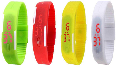 

NS18 Silicone Led Magnet Band Combo of 4 Green, Red, Yellow And White Watch - For Boys & Girls