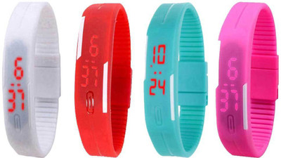 NS18 Silicone Led Magnet Band Watch Combo of 4 White, Red, Sky Blue And Pink Watch - For Couple