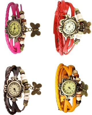 NS18 Vintage Butterfly Rakhi Combo of 4 Pink, Brown, Red And Yellow Analog Watch  - For Women   Watches  (NS18)