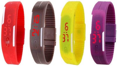 NS18 Silicone Led Magnet Band Watch Combo of 4 Red, Brown, Yellow And Purple Digital Watch  - For Couple   Watches  (NS18)