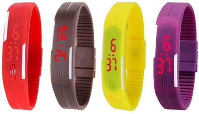 

NS18 Silicone Led Magnet Band Watch Combo of 4 Red, Brown, Yellow And Purple Watch - For Couple