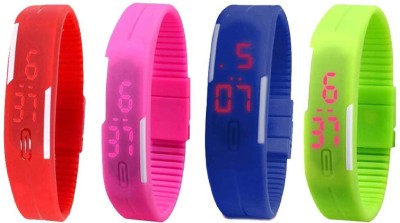NS18 Silicone Led Magnet Band Combo of 4 Red, Pink, Blue And Green Digital Watch  - For Boys & Girls   Watches  (NS18)
