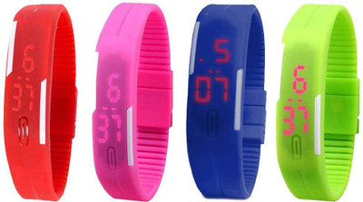 NS18 Silicone Led Magnet Band Combo of 4 Red, Pink, Blue And Green Digital Watch  - For Boys & Girls   Watches  (NS18)