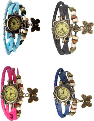 

NS18 Vintage Butterfly Rakhi Combo of 4 Sky Blue, Pink, Black And Blue Watch - For Women