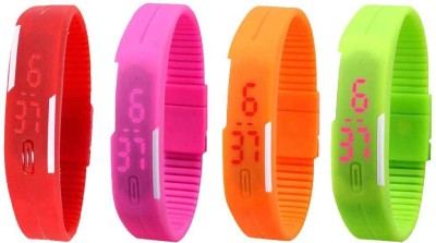 NS18 Silicone Led Magnet Band Combo of 4 Red, Pink, Orange And Green Digital Watch  - For Boys & Girls   Watches  (NS18)