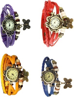 NS18 Vintage Butterfly Rakhi Combo of 4 Purple, Yellow, Red And Blue Analog Watch  - For Women   Watches  (NS18)