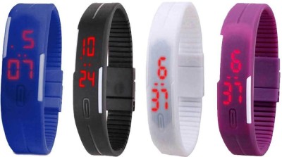 NS18 Silicone Led Magnet Band Watch Combo of 4 Blue, Black, White And Purple Digital Watch  - For Couple   Watches  (NS18)