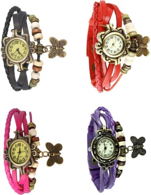 NS18 Vintage Butterfly Rakhi Combo of 4 Black, Pink, Red And Purple Analog Watch  - For Women   Watches  (NS18)