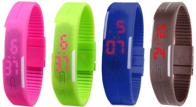 NS18 Silicone Led Magnet Band Combo of 4 Pink, Green, Blue And Brown Digital Watch  - For Boys & Girls   Watches  (NS18)